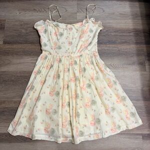 Mango Cream and Pink Floral Mini Dress 100% Cotton